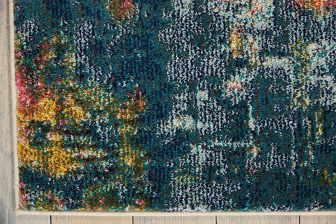 2' X 6' Blue And Yellow Abstract Power Loom Non Skid Area Rug